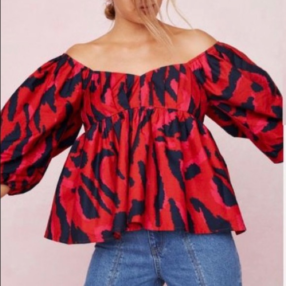Nasty Gal Tops - Zebra off the shoulder puff sleeve shirt